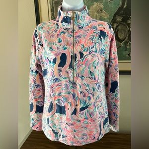 Lilly Pulitzer Pink Multi Flamingo Print Quarter-Zip Pullover